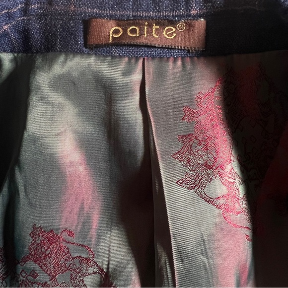 Paite 100% Wool Blue Plaid Blazer w/ Green + Red Satin Lining, Sz 48 Fits Medium - Picture 12 of 14